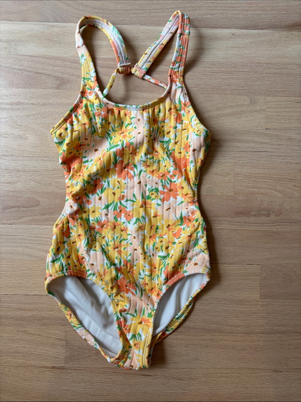 FREE ADD ON: New Girls’ Art Class Yellow Floral Ribbed One-Piece Swimsuit Sz 7/8